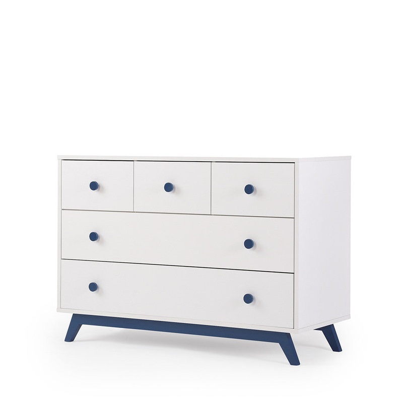 dadada Gramercy 5-Drawer Dresser in White/Denim
